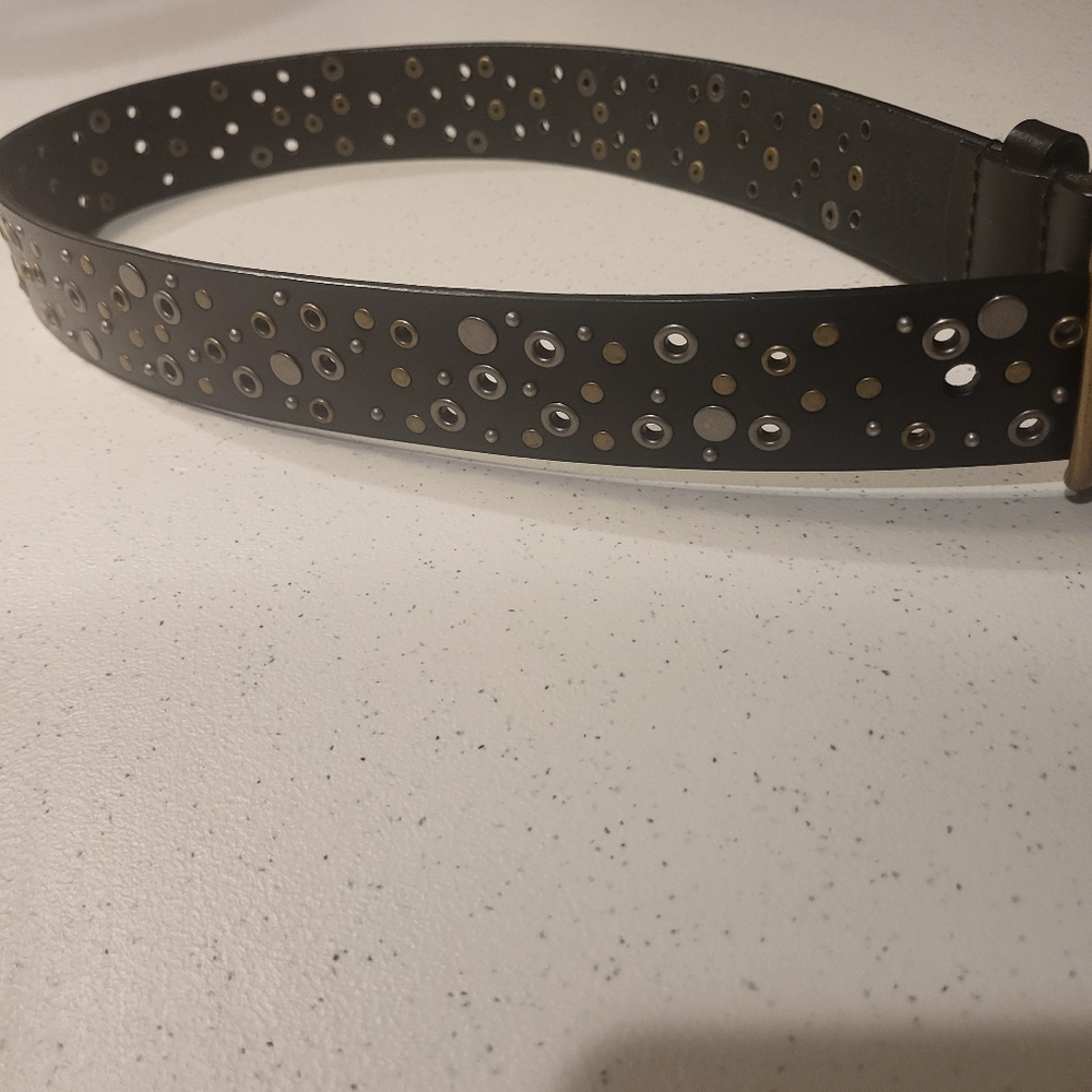 Leather Studded Black Belt, Small, 1.5" Wide, bikercore, avantgarde